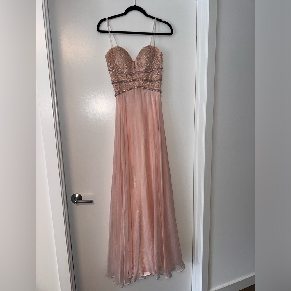 La Femme Strapless Blush Gown